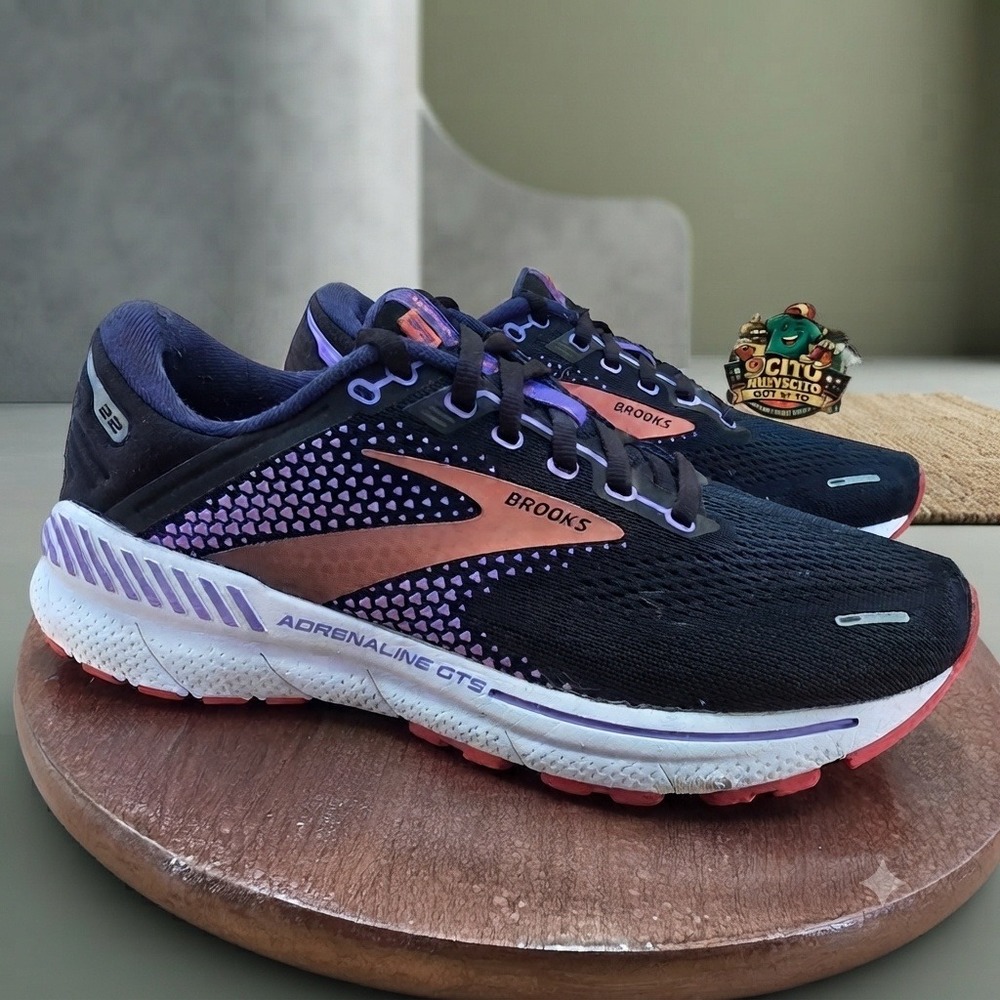 Brooks Adrenaline GTS 22 Womens Running Shoes Black Purple Wide 9 1203531D080